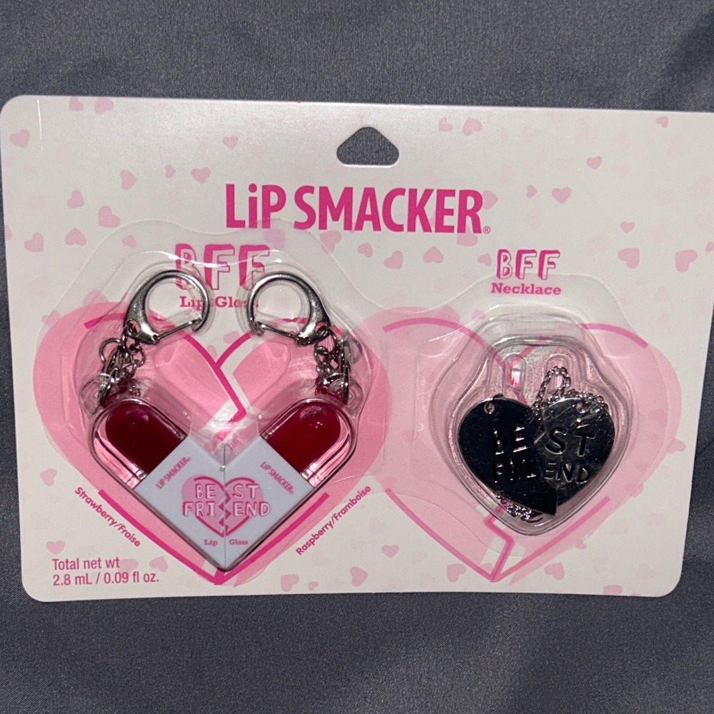 Lip Smacker BFF Lip Gloss and Necklace Set Strawberry Raspberry Heart New